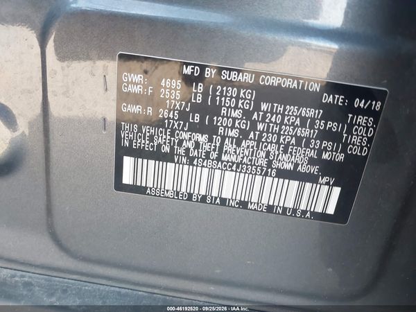 2018 SUBARU OUTBACK 2.5I PREMIUM — I9