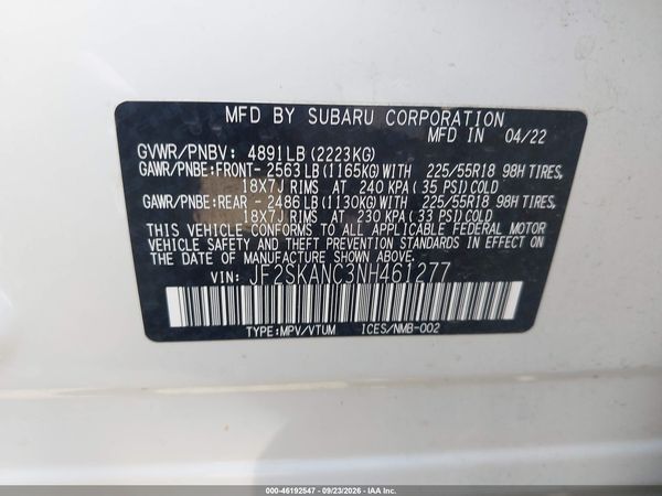 2022 SUBARU FORESTER LIMITED — I9