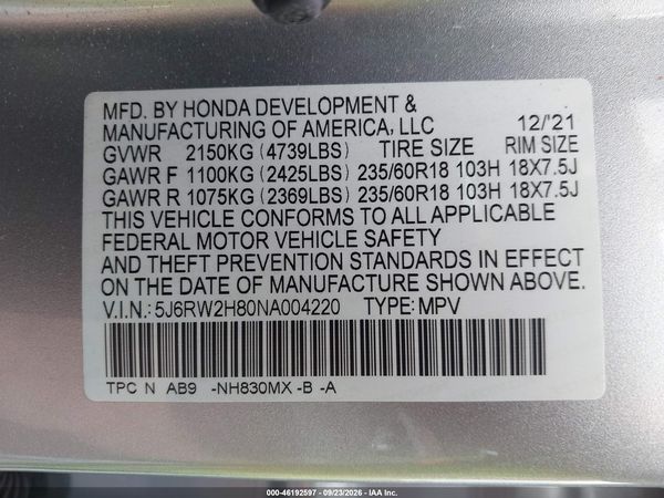 2022 HONDA CR-V AWD EX-L — I9
