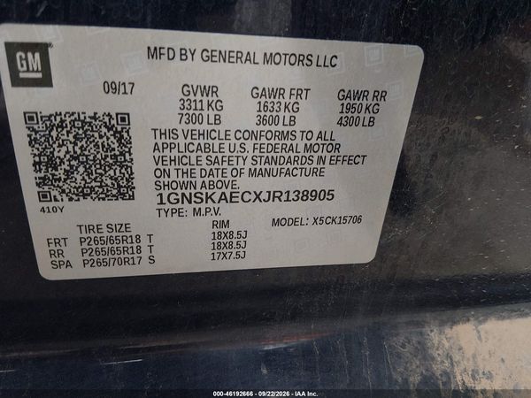 2018 CHEVROLET TAHOE LS — I9