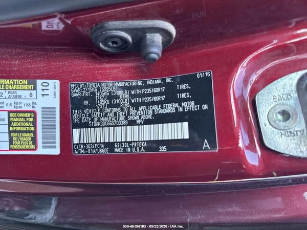 2016 TOYOTA SIENNA LE — I9