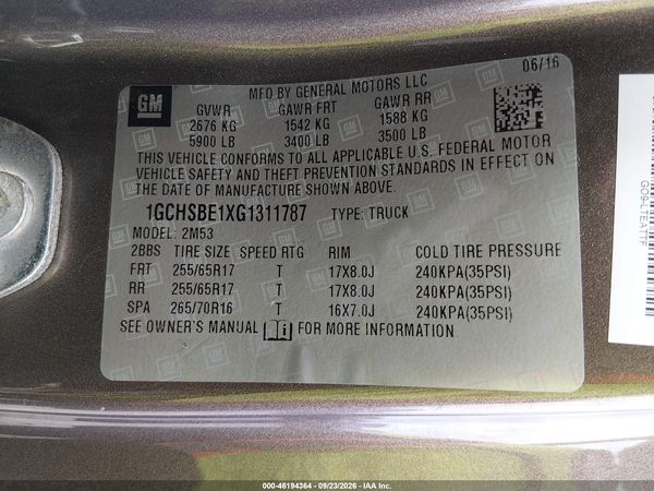 2016 CHEVROLET COLORADO 2WD WT — I9