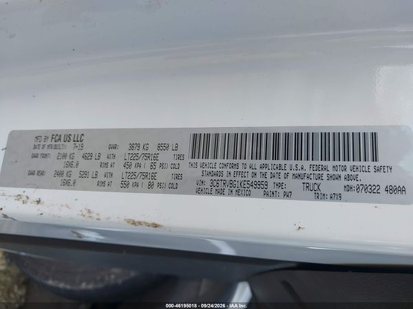 2019 RAM PROMASTER 1500 HIGH ROOF 136 WB — I9