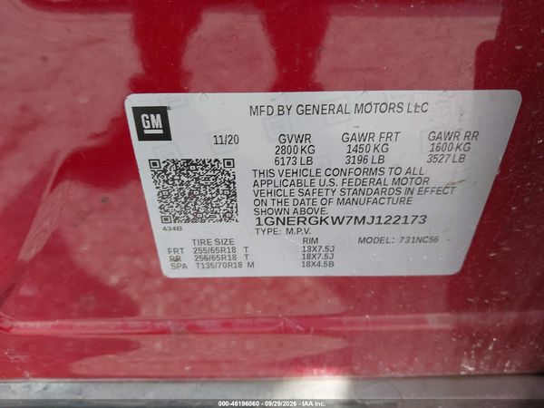 2021 CHEVROLET TRAVERSE FWD LT CLOTH — I9