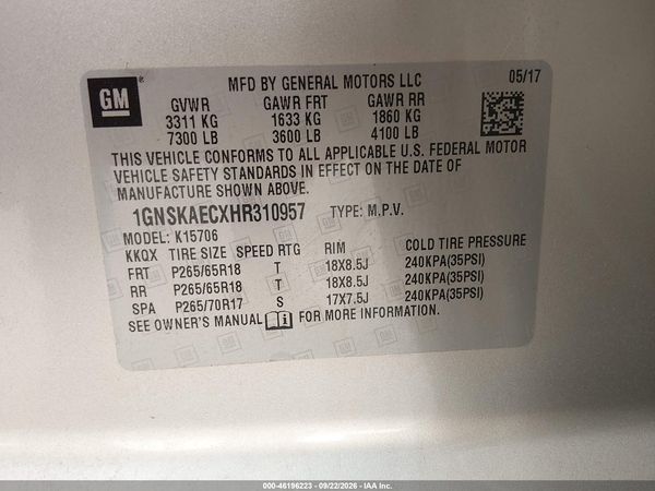 2017 CHEVROLET TAHOE LS — I9