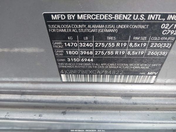 2012 MERCEDES-BENZ GL 450 4MATIC — I9
