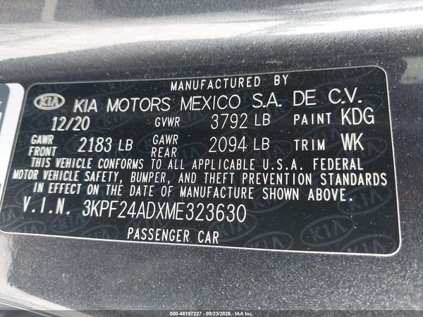 2021 KIA FORTE FE — I9