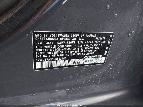 2017 VOLKSWAGEN PASSAT 1.8T R-LINE — I9