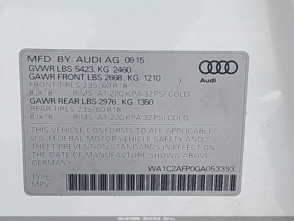2016 AUDI Q5 2.0T PREMIUM — I9