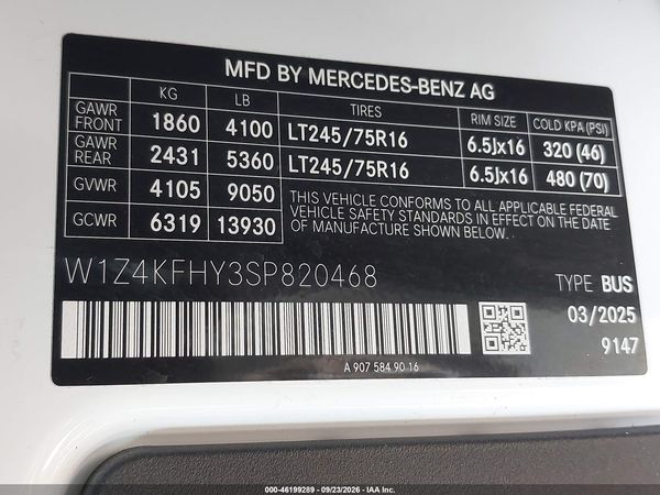 2025 MERCEDES-BENZ SPRINTER 2500 — I9