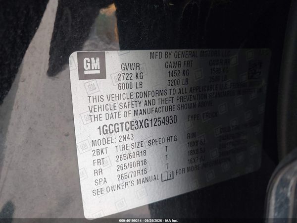 2016 CHEVROLET COLORADO LT — I9