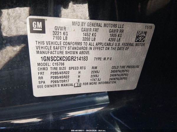 2016 CHEVROLET TAHOE LTZ — I9