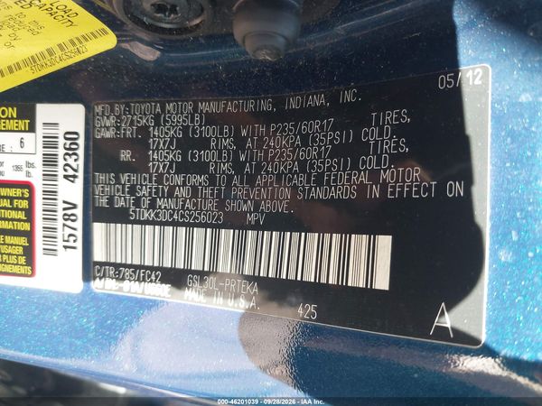 2012 TOYOTA SIENNA LE V6 8 PASSENGER — I9