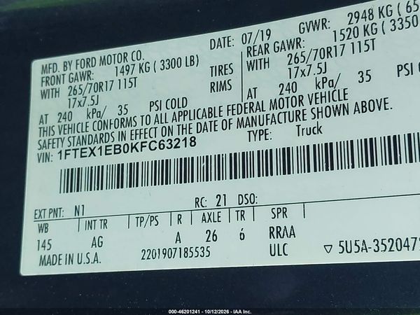 2019 FORD F-150 XL — I9