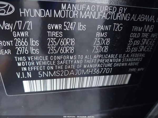 2021 HYUNDAI SANTA FE SEL — I9