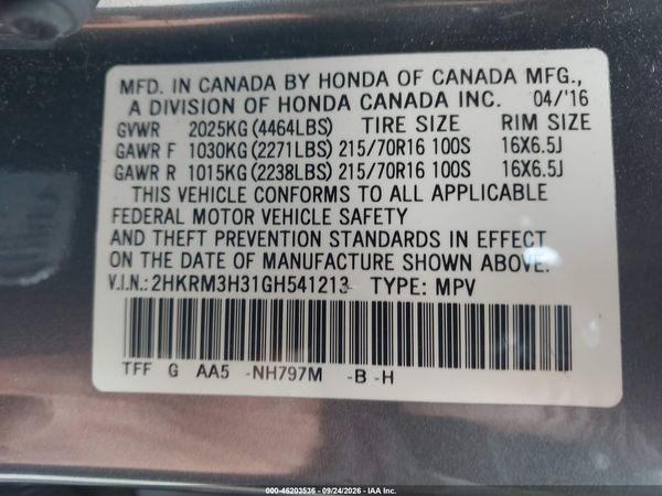 2016 HONDA CR-V LX — I9