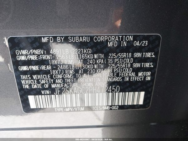 2023 SUBARU FORESTER SPORT — I9
