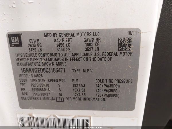 2012 CHEVROLET TRAVERSE 1LT — I9