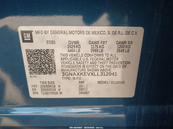 2020 CHEVROLET EQUINOX FWD LT 1.5L TURBO — I9