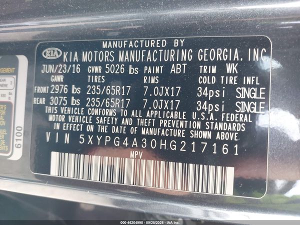 2017 KIA SORENTO 2.4L LX — I9