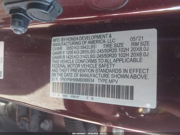 2021 HONDA PILOT AWD TOURING 8 PASSENGER — I10