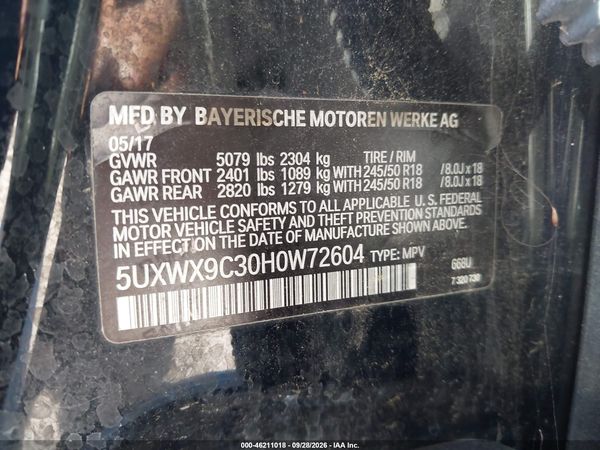 2017 BMW X3 XDRIVE28I — I9