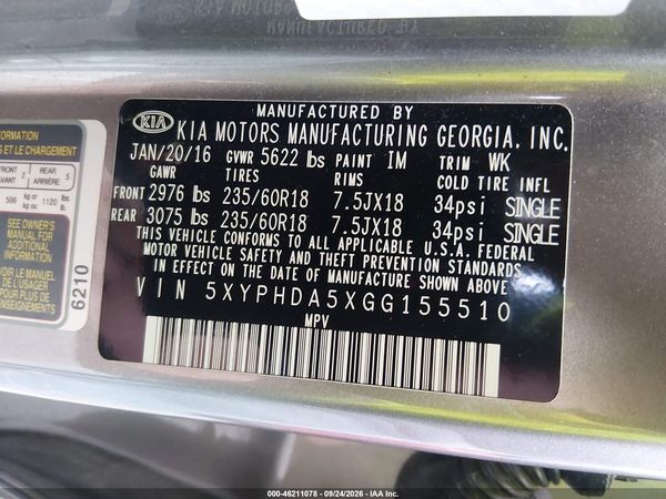2016 KIA SORENTO 3.3L EX — I9