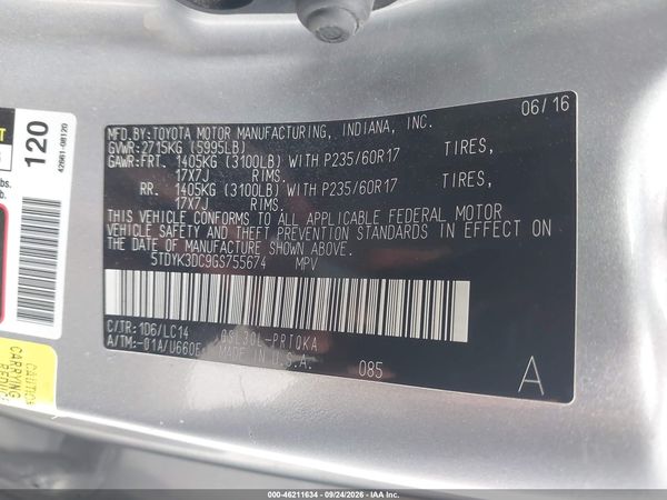 2016 TOYOTA SIENNA XLE 8 PASSENGER — I9