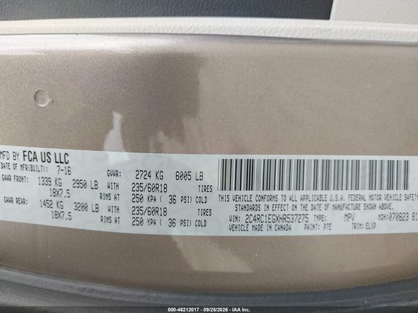 2017 CHRYSLER PACIFICA TOURING-L PLUS — I9