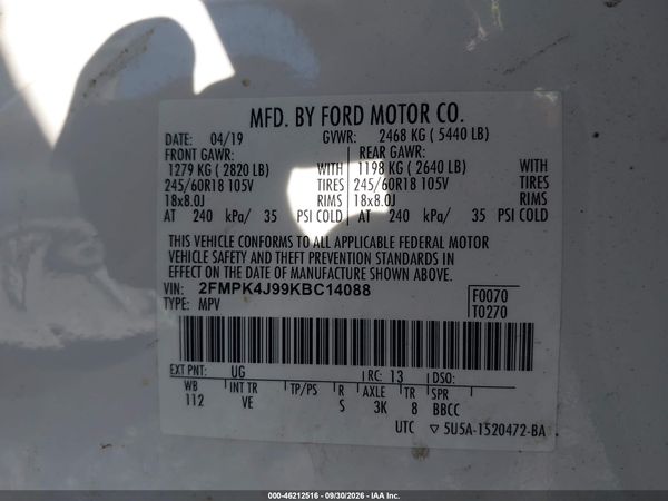 2019 FORD EDGE SEL — I9