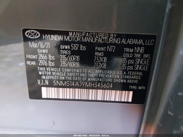 2021 HYUNDAI SANTA FE SE — I9