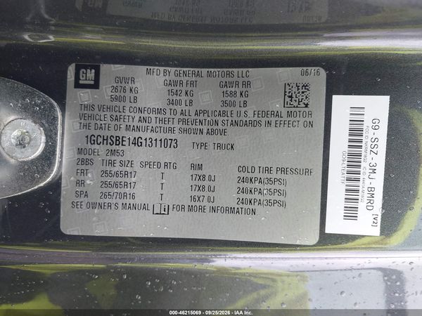 2016 CHEVROLET COLORADO WT — I9
