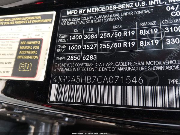2012 MERCEDES-BENZ ML 350 4MATIC — I9