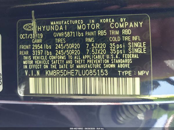 2020 HYUNDAI PALISADE LIMITED — I9