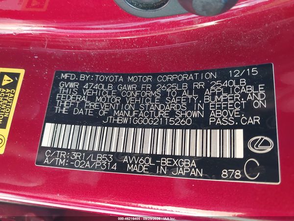 2016 LEXUS ES 300H — I9