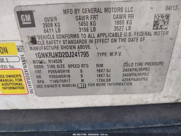 2013 CHEVROLET TRAVERSE 2LT — I9