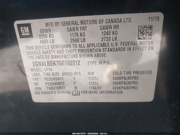 2016 CHEVROLET EQUINOX LS — I9
