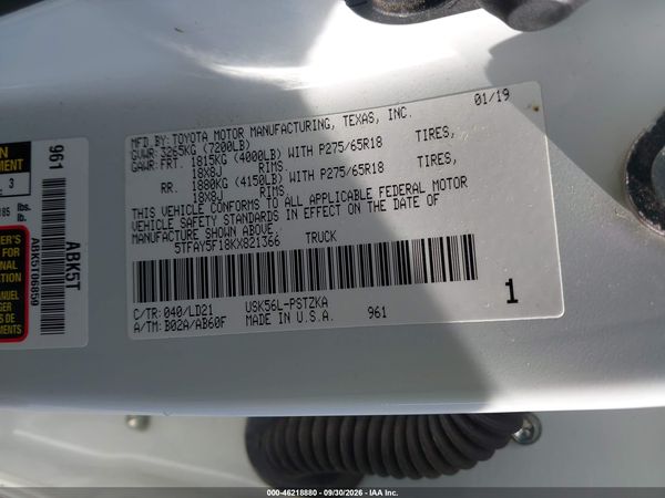 2019 TOYOTA TUNDRA 1794 5.7L V8 — I9