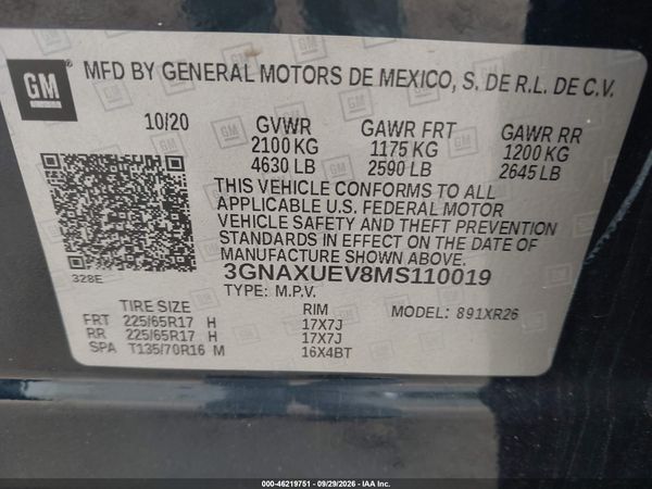 2021 CHEVROLET EQUINOX AWD LT — I9