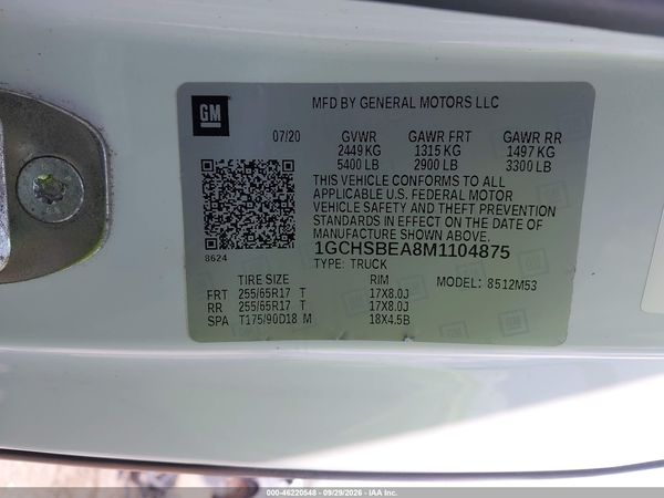 2021 CHEVROLET COLORADO 2WD  LONG BOX WT — I9