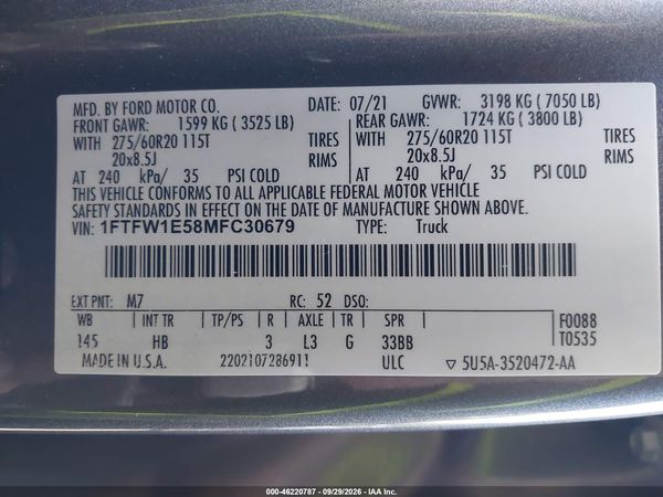 2021 FORD F-150 LARIAT — I9
