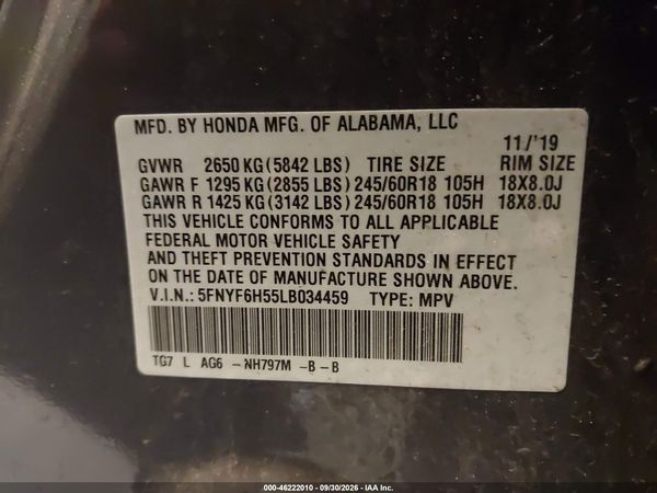 2020 HONDA PILOT AWD EX-L — I9