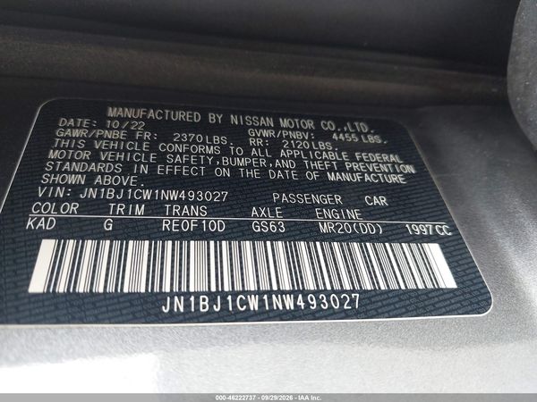 2022 NISSAN ROGUE SPORT SL AWD XTRONIC CVT — I9