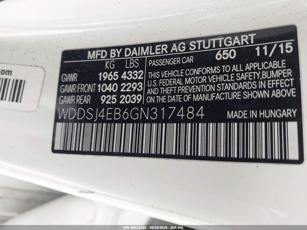 2016 MERCEDES-BENZ CLA 250 CLA250 — I9