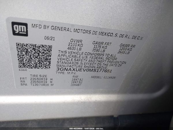 2021 CHEVROLET EQUINOX AWD LT — I9