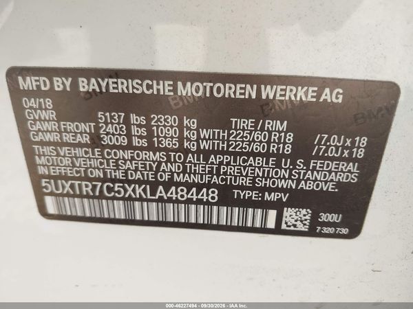 2019 BMW X3 SDRIVE30I — I9
