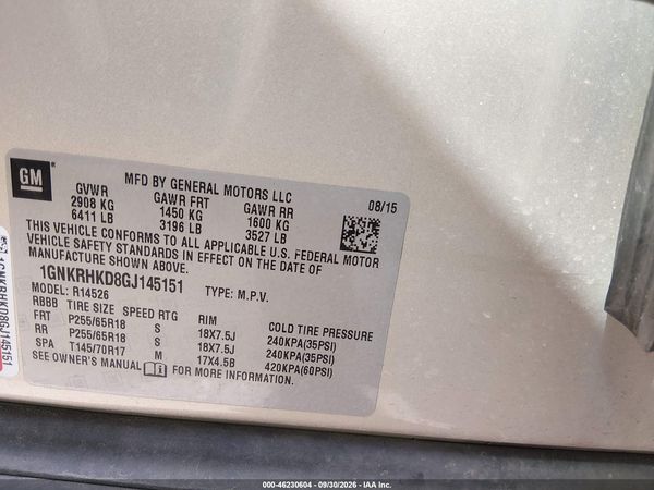 2016 CHEVROLET TRAVERSE 2LT — I9