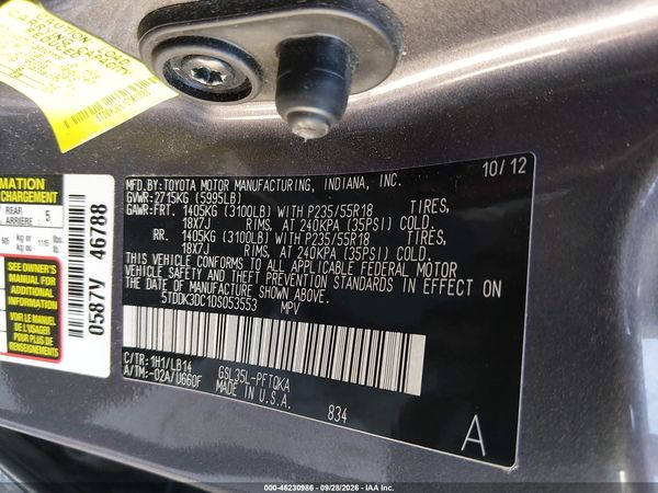 2013 TOYOTA SIENNA XLE 7 PASSENGER — I9