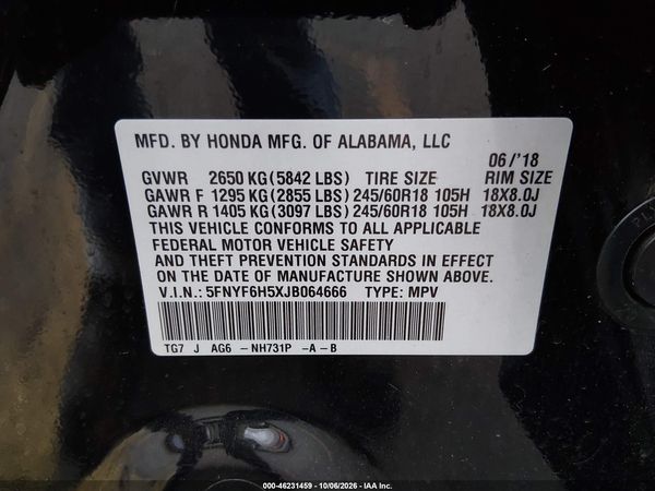 2018 HONDA PILOT EX-L — I9