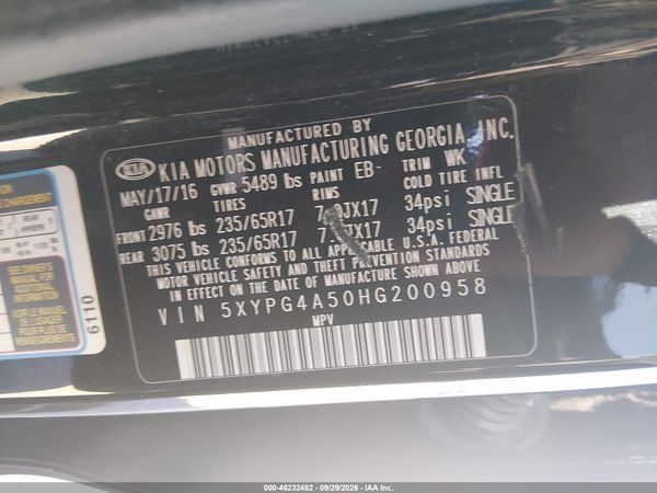2017 KIA SORENTO 3.3L LX — I9
